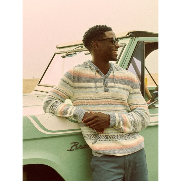 Faherty Other - Faherty Men Blue Stripped 100% Organic Cotton Cove Sweater Hoodie size Medium